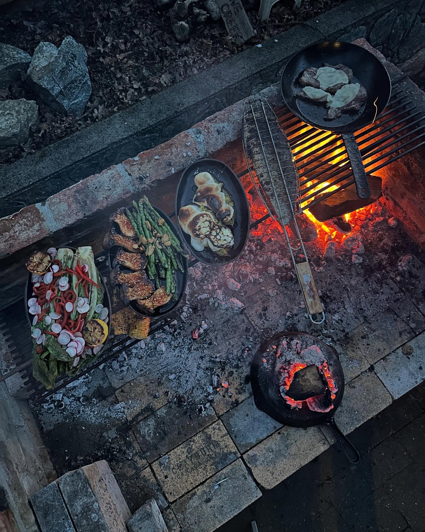 Rustic asado setup in the woods